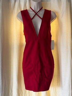 Tobi Red Plunge Cross-Strap Bodycon Mini Dress